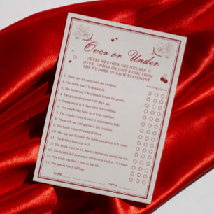 Valentine Bridal Shower Over or Under Game Card