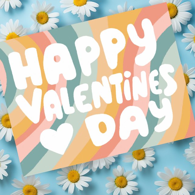 Valentine Bubble Letters Pastel Rainbow Stripes Postcard (Valentine Bubble Letters Pastel Rainbow Stripes Postcard
)