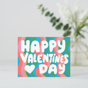 Valentine Bubble Letters Pink Curvy Retro Stripes Postcard