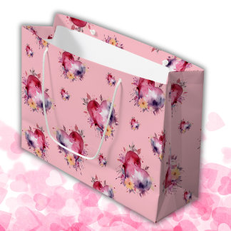Valentine Bubblegum Splash of Hearts Pattern Large Gift Bag