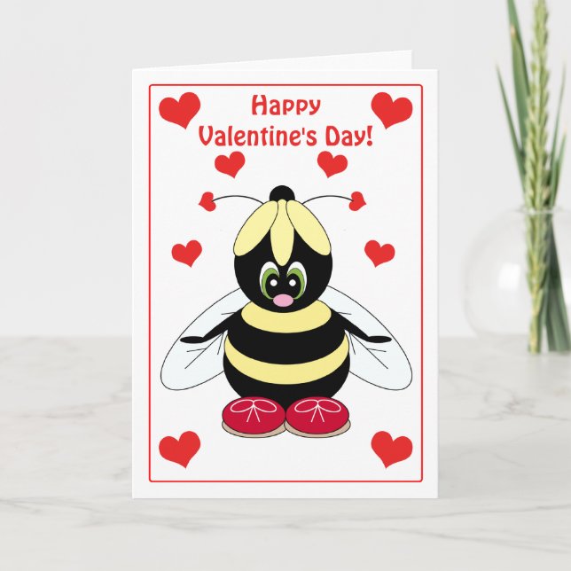 Valentine Bumblebee with Hearts Card (Front)