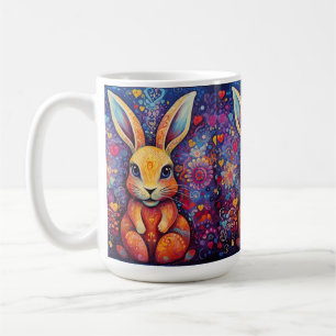 Valentine Bunny Flowers hearts purple Coffee Mug