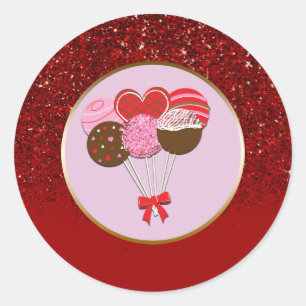 Valentine Cake Pops Pink Red Glitter Sparkle Glam Classic Round Sticker
