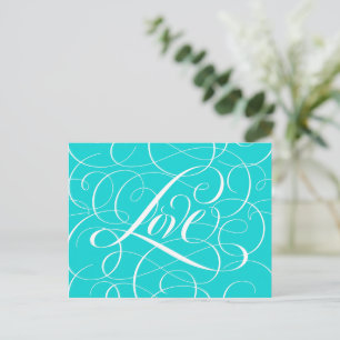 Valentine Calligraphy Love Heart Teal Aqua Blue Postcard
