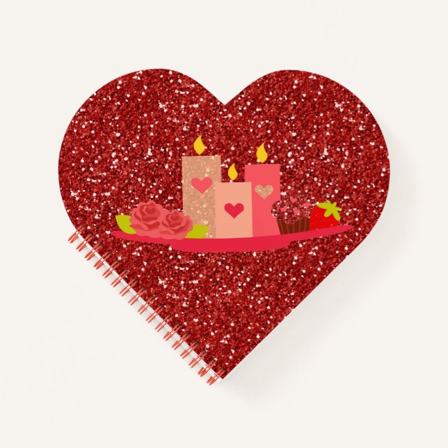 Valentine Candles Potpourri Red Faux Glitter Notebook (Front)