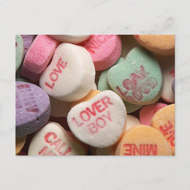 Valentine Candy Conversation Hearts Holiday Postcard (Front)