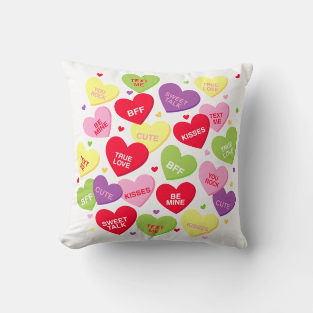 Valentine candy heart messages pillow (Front)