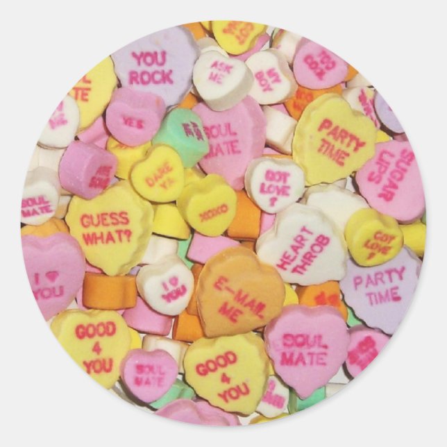 Valentine Candy Hearts Classic Round Sticker (Front)