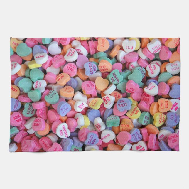 Valentine Candy Hearts Kitchen Towel (Horizontal)