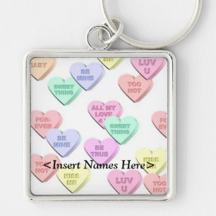 Valentine Candy Hearts Pattern Couples Keychain