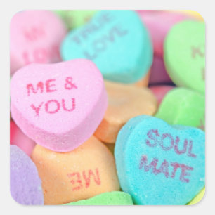 Valentine Candy Hearts Square Sticker