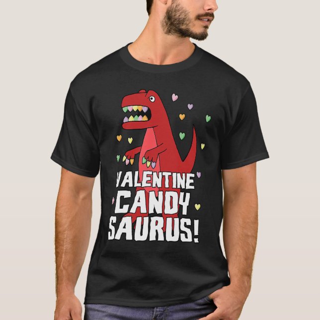 Valentine Candysaurus Red Dinosaur Rex Cute Heart  T-Shirt (Front)
