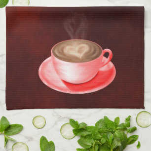 Valentine Cappuccino Art Heart Kitchen Towel