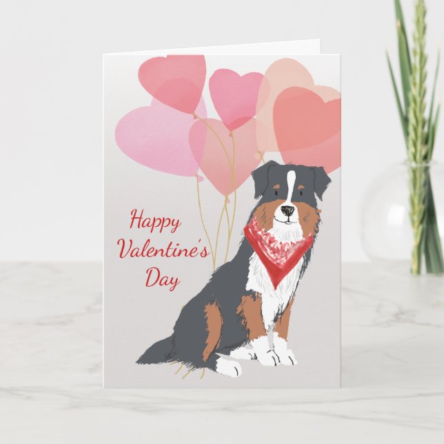 Valentine Card From Australian Shepherd Dog Hearts (Front)