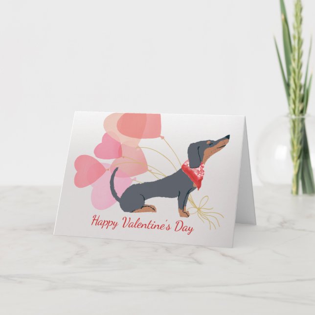 Valentine Card from Dachshund Dog red Balloons (Front)