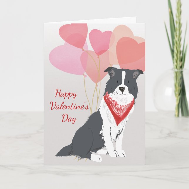 Valentine Card From Dog Border Collie Red Balloons (Front)