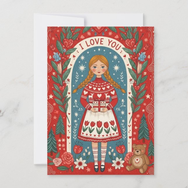 Valentine Card Illustration Of A Girl  (Front)