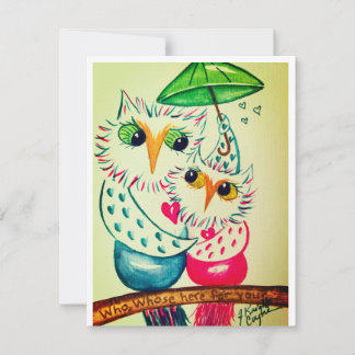Valentine card, watercolor owls holiday card