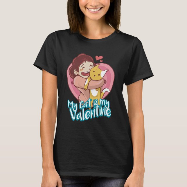 Valentine Cat Women Black  T-Shirt (Front)