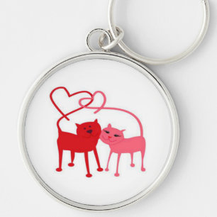 Valentine Cats Premium Round Keychain