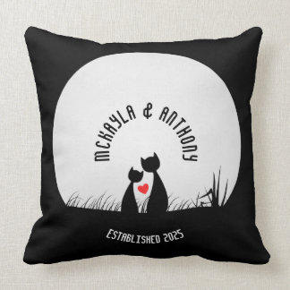 Valentine Cats Red Heart Moon Silhouette Couple Throw Pillow
