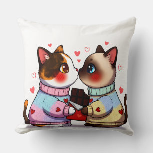 Valentine Cats with Chocolate Throw Pillow