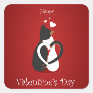 Valentine Cats with Entwined Heart Tails Square Sticker