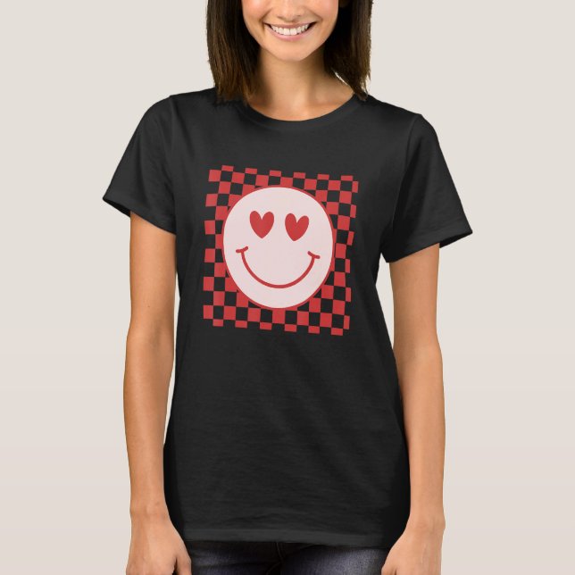 Valentine Chequered Pattern Smile Face Meme T-Shirt (Front)