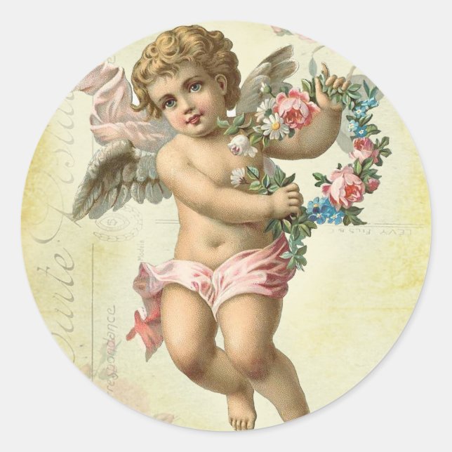 Valentine Cherub Classic Round Sticker (Front)