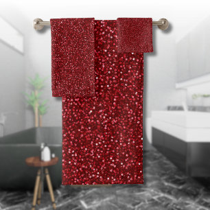 Valentine Classic Trendy Red Glitter Bath Towel Set