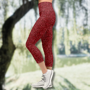 Valentine Classic Trendy Red Glitter Capri Leggings