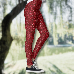 Valentine Classic Trendy Red Glitter Leggings