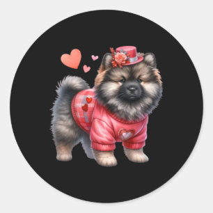 Valentine Clothes Hearts Pomeranian Dog Fashion Pu Classic Round Sticker
