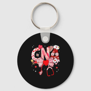 Valentine Cna Nurse Coquette Bow Stethoscope Girl  Keychain