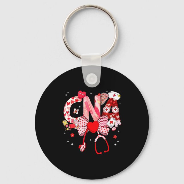 Valentine Cna Nurse Coquette Bow Stethoscope Girl  Keychain (Front)