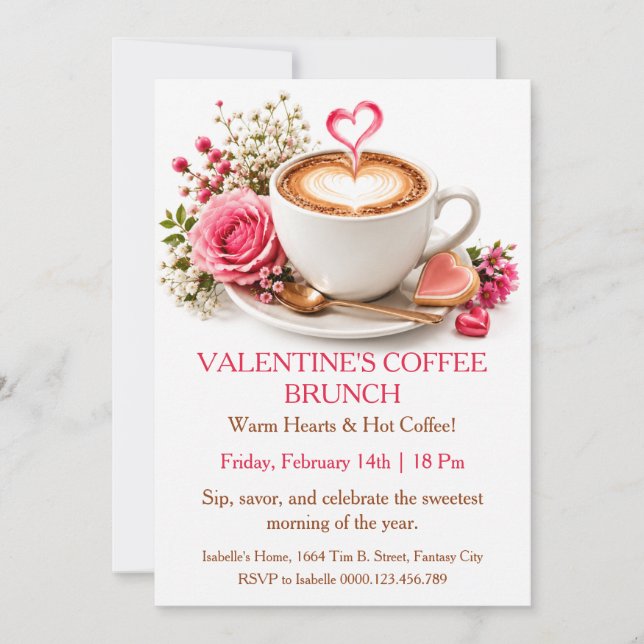 Valentine Coffee Brunch - Cozy Cafe Gathering Invitation (Front)