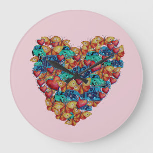 Valentine Colorful Heart Art Horloge murale