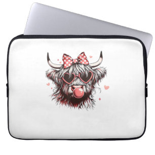 Valentine Coquette Bow Heifer Highland Cow Blowing Laptop Sleeve