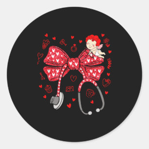 Valentine Coquette Bow Nurse Stethoscope Nursing D Classic Round Sticker