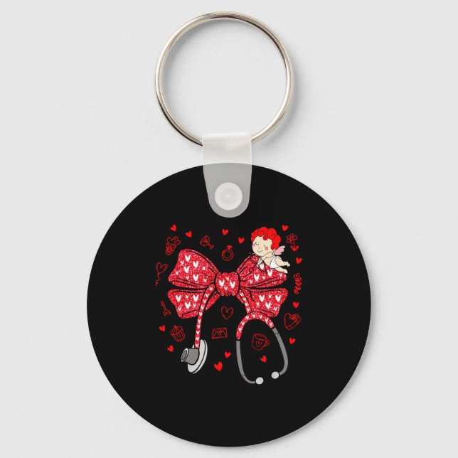 Valentine Coquette Bow Nurse Stethoscope Nursing D Keychain (Front)