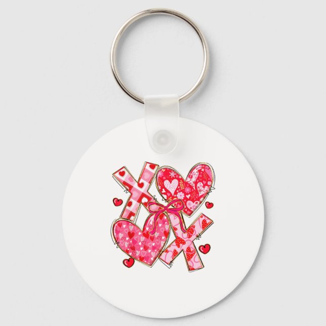 Valentine Coquette Bow Xoxo Hearts Lover Girl Wome Keychain (Front)