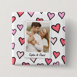 Valentine Couple Custom Photo Monogram Heart Shape 2 Inch Square Button