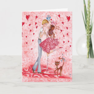 Valentine Couple Love Hearts   Greeting Card