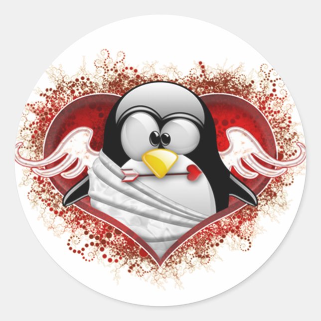 Valentine Cupid Tux Classic Round Sticker (Front)