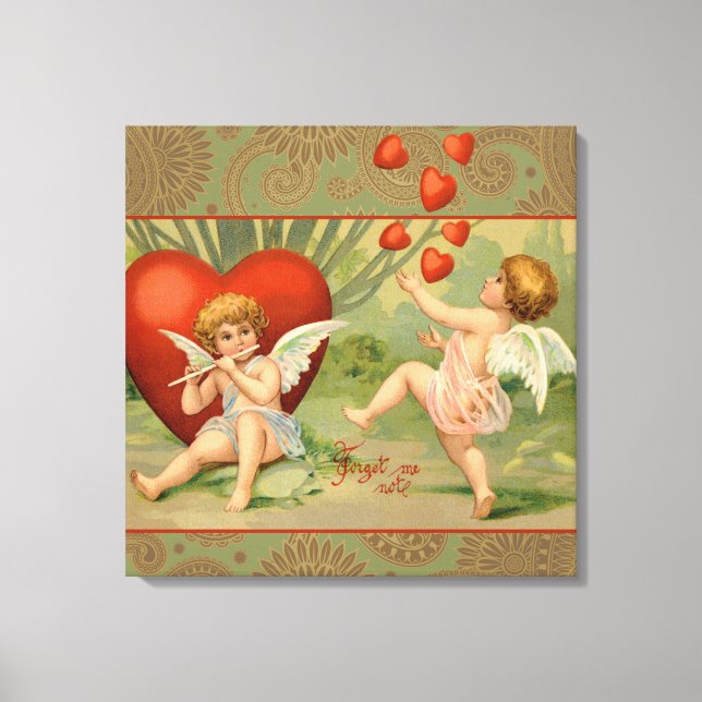 Valentine Cupids Love Antique Vintage Canvas Print (Front)