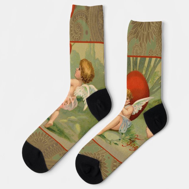 Valentine Cupids Love Antique Vintage Socks (Left)
