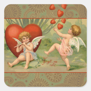 Valentine Cupids Love Antique Vintage Square Sticker