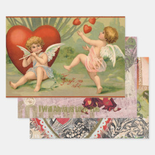 Valentine Cupids Love Antique Vintage Wrapping Paper Sheet