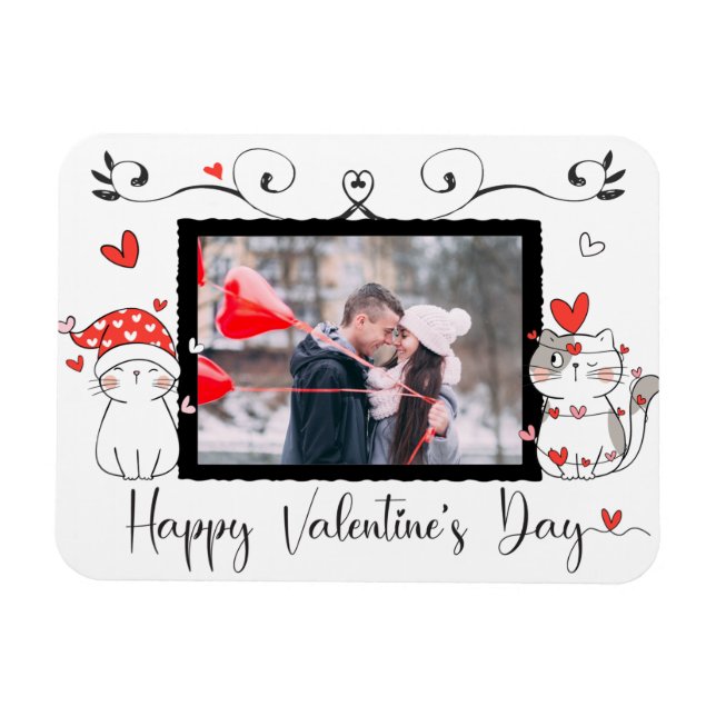 Valentine Cute Cat Hearts Custom Photo Magnet (Horizontal)