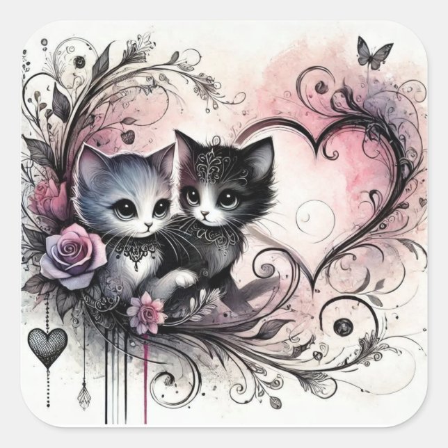 Valentine Cute Cats Sticker – Sweet Love Design (Devant)